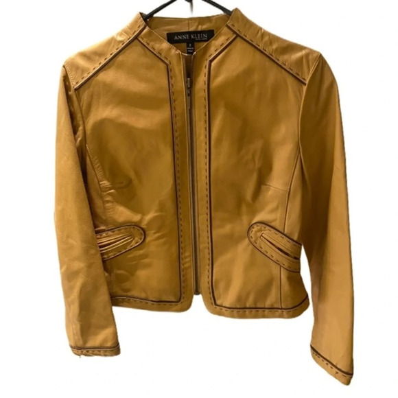 Anne‎ Klein 100% Leather Yellow Zipper Jacket​ - Picture 3 of 11